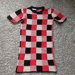Topshop Boutique Patchwork Red, Pink Cream & Black Checkered Knit Dress Size 2